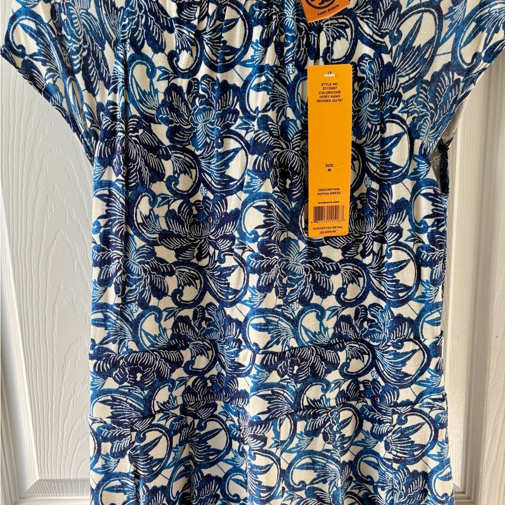 NWT Tory Burch Blue Floral Short Sleeve Sophie Dress
